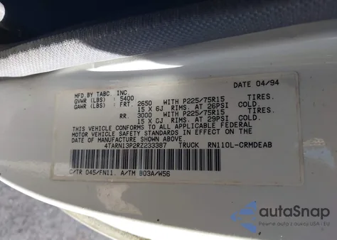 1994 Toyota Pickup 1/2 Ton Ex Long Whlbse Dx z USA, uszkodzony, nr VIN 4TARN13P2RZ233387